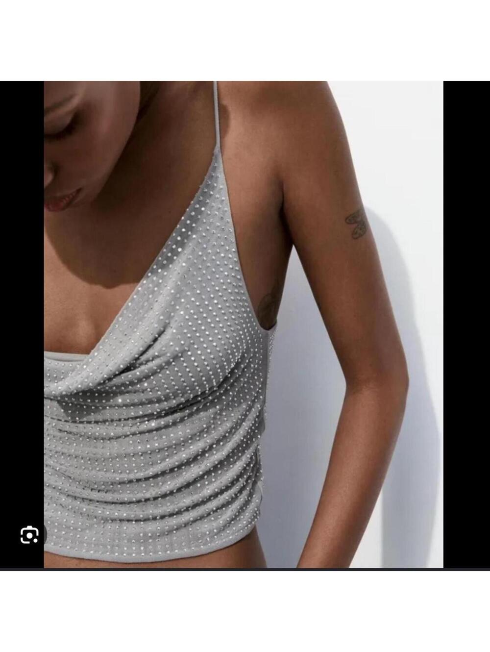 Zara - [ ] Rhinestone Tulle Top - Picture 3 of 4